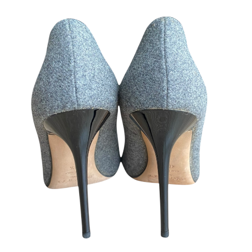 JIMMY CHOO Grey/Black Wool and Patent Leather Pumps, Size 40.5