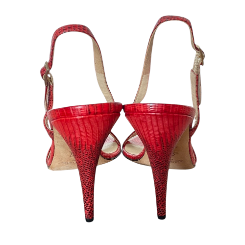 JIMMY CHOO Red Embossed Lizard Slingback Strappy Sandals, Size 40.5