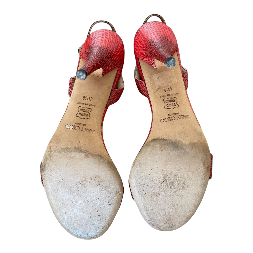 JIMMY CHOO Red Embossed Lizard Slingback Strappy Sandals, Size 40.5