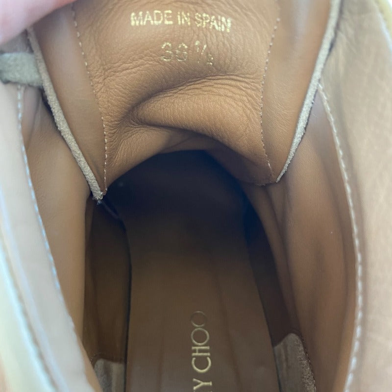 $795 JIMMY CHOO Panama Beige Suede & Patent Leather Wedge Sneakers, Size 36.5