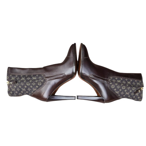 NEW LOUIS VUITTON Brown Leather Mini Lin Jodie Monogram Ankle Boots, Size 40