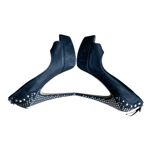 MIU MIU Black Nubuck Studded Heel Platform Pumps, Size 38.5