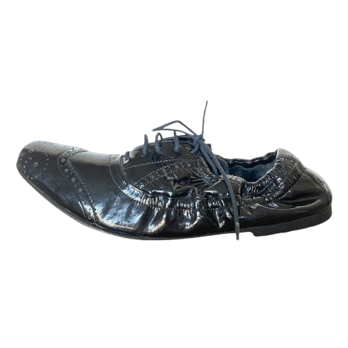 MIU MIU Black Patent Leather Perforated Elastic Back Brogue Oxford, Size 37