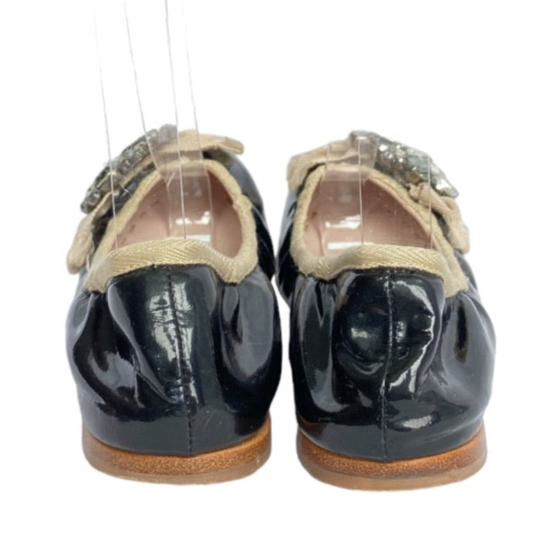 MIU MIU Black Patent Leather w Ribbon & Swarovski Crystals Ballerina Flats, Size 36.5