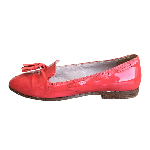 MIU MIU Orange Patent Leather Tasseled Almond Toe Loafers, Size 36.5