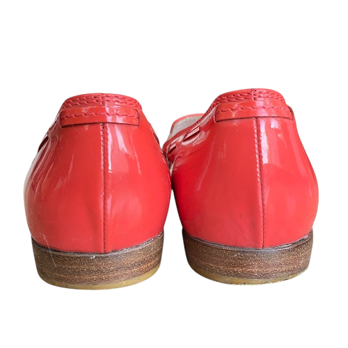 MIU MIU Orange Patent Leather Tasseled Almond Toe Loafers, Size 36.5