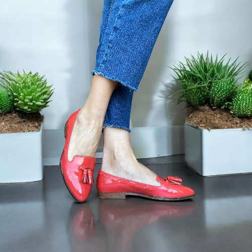 MIU MIU Orange Patent Leather Tasseled Almond Toe Loafers, Size 36.5