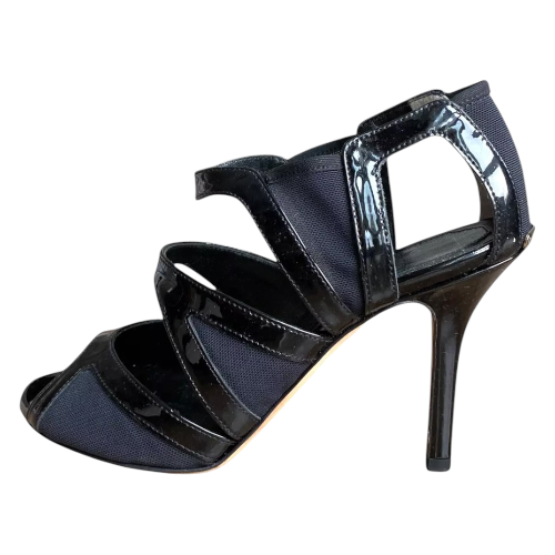 NEW CHRISTIAN DIOR Black Patent Leather, Mesh Caged Strappy Open Toe Sandals, 36