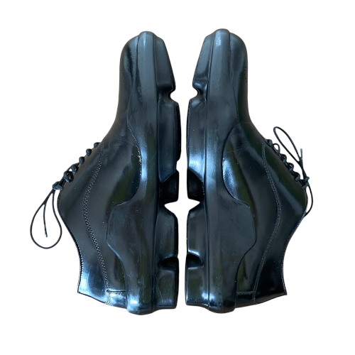 PRADA Black Shiny Leather Full Brogue Oxford, Size 36
