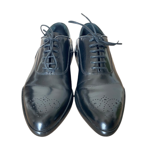 PRADA Black Shiny Leather Full Brogue Oxford, Size 36