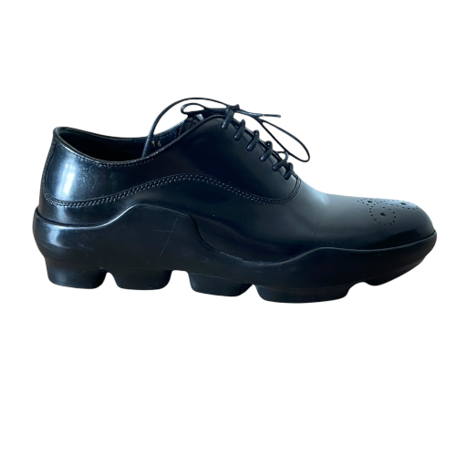 PRADA Black Shiny Leather Full Brogue Oxford, Size 36