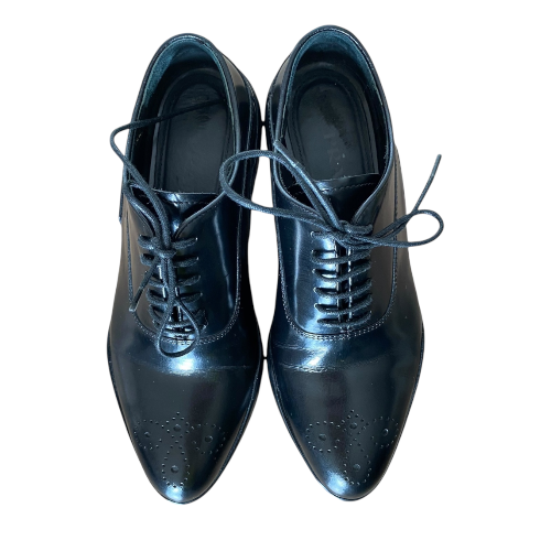 PRADA Black Shiny Leather Full Brogue Oxford, Size 36