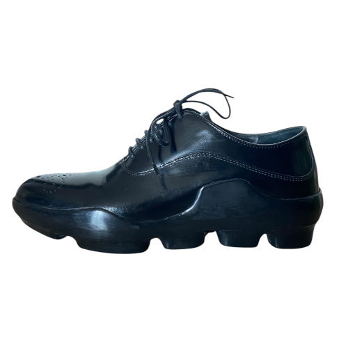 PRADA Black Shiny Leather Full Brogue Oxford, Size 36