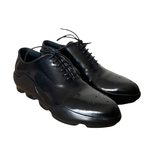 PRADA Black Shiny Leather Full Brogue Oxford, Size 36