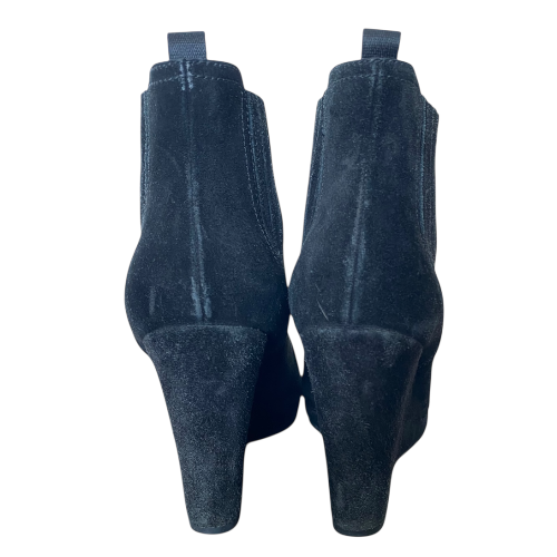 PRADA Black Suede Chealsea Wedge Heel Ankle Boots, Size 39