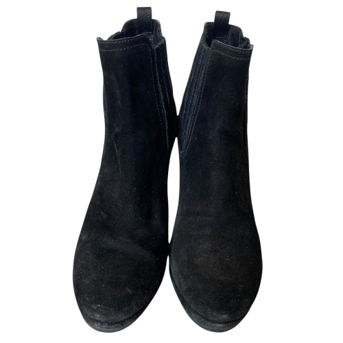 PRADA Black Suede Chealsea Wedge Heel Ankle Boots, Size 39