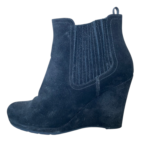 PRADA Black Suede Chealsea Wedge Heel Ankle Boots, Size 39