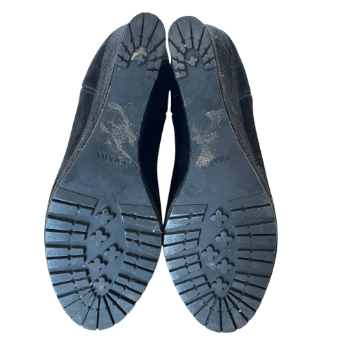 PRADA Black Suede Chealsea Wedge Heel Ankle Boots, Size 39