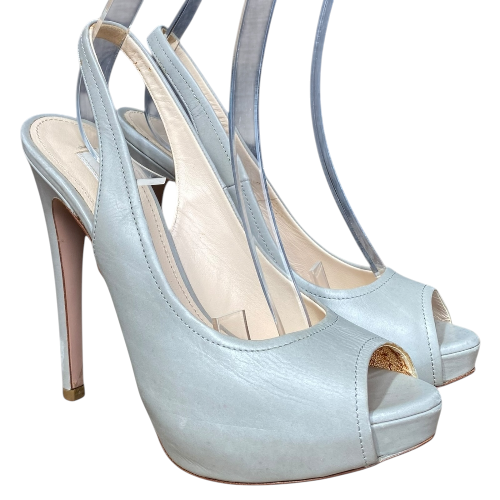 PRADA Light Gray Slingback Peep Toe Platform Pumps, Size 36