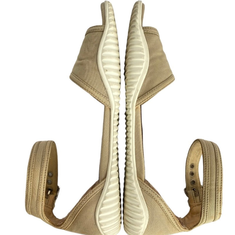 PRADA Sport Beige Donna Gabardine Canvas Ankle Strap Flat Sandals, Size 37