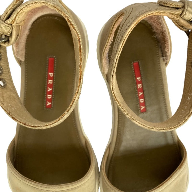 PRADA Sport Beige Donna Gabardine Canvas Ankle Strap Flat Sandals, Size 37