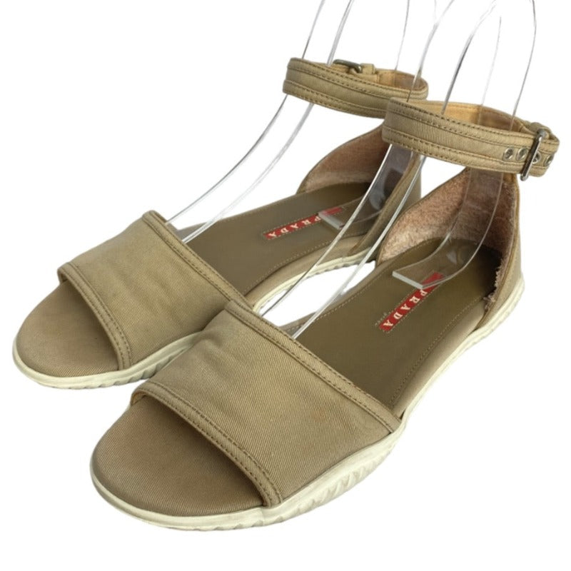 PRADA Sport Beige Donna Gabardine Canvas Ankle Strap Flat Sandals, Size 37