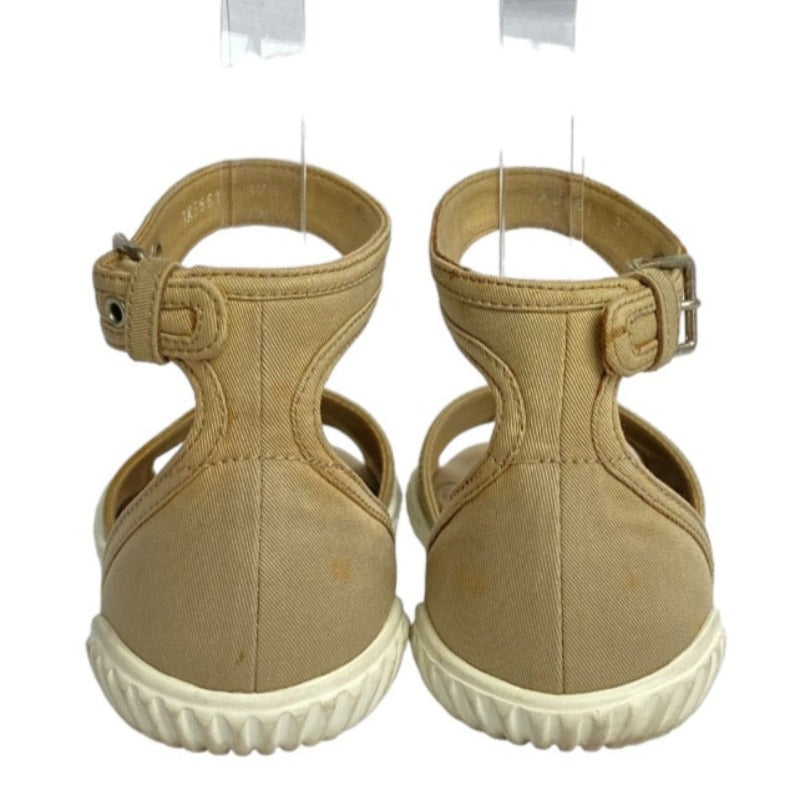 PRADA Sport Beige Donna Gabardine Canvas Ankle Strap Flat Sandals, Size 37