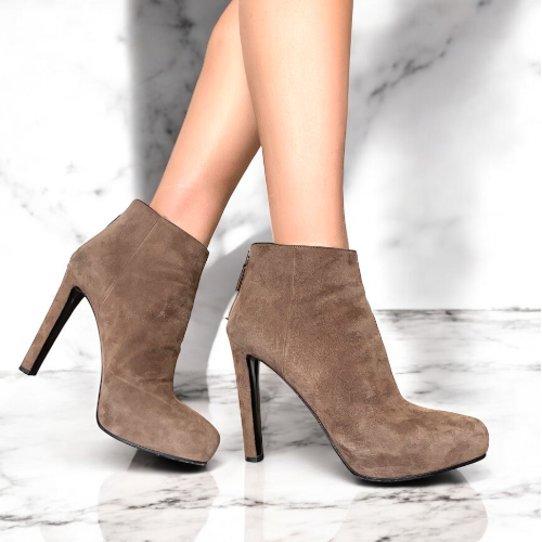 PRADA Taupe Suede Zipper Closure High Heel Ankle Boots, Size 40