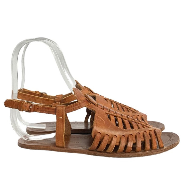 PROENZA SCHOULER Brown Woven Leather Flat Gladiator Sandals, Size 37