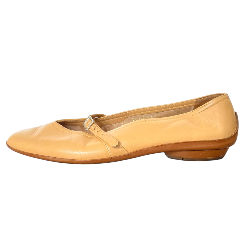 SALVATORE FERRAGAMO Audrey Beige Leather Ballet Flats, Size 35.5