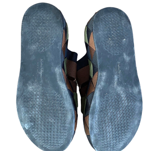 SALVATORE FERRAGAMO Elettra Camo Grosgrain Elasticated Platform Sandals, Size 40