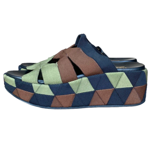 SALVATORE FERRAGAMO Elettra Camo Grosgrain Elasticated Platform Sandals, Size 40