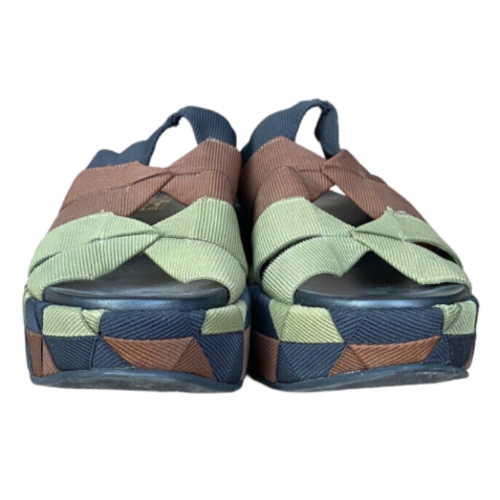 SALVATORE FERRAGAMO Elettra Camo Grosgrain Elasticated Platform Sandals, Size 40