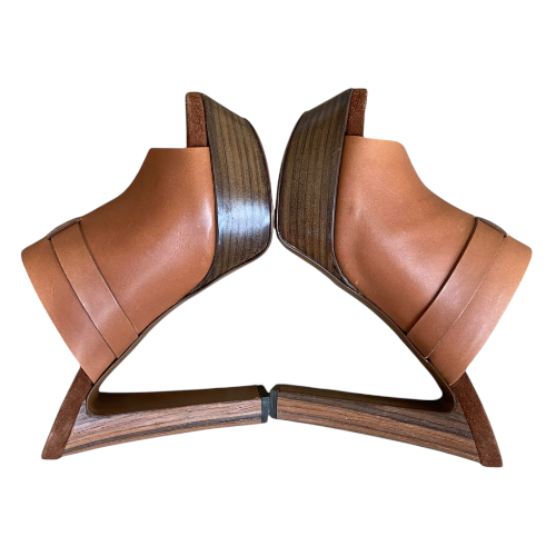 SERGIO ROSSI Brown Leather Open Toe Mules Slide Sandals, Size 38.5