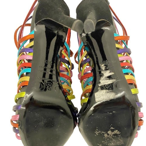 NEW DOLCE&GABBANA Metallic Rainbow Color Leather Strappy Heeled Sandals, 36.5