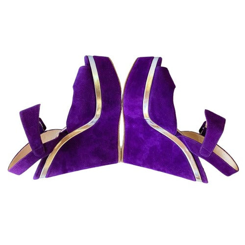 MIU MIU Purple Suede Ankle Strap Platform Wedge Sandals, Size 38
