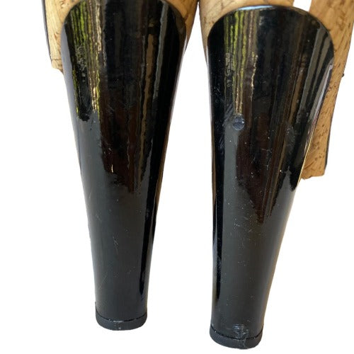 PRADA Black Patent Leather, Crisscross & Ankle Strap Cork Platform Sandals, 36.5