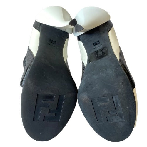 NEW FENDI White Patent Leather, Black Lizard Embossed Peep Toe Bootie, Size 38