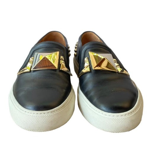 GIVENCHY Black Leather Gold Stud Embellished Skate Sneakers, Size 38