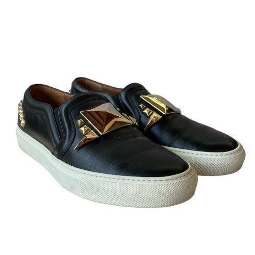 GIVENCHY Black Leather Gold Stud Embellished Skate Sneakers, Size 38