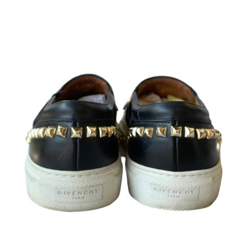 GIVENCHY Black Leather Gold Stud Embellished Skate Sneakers, Size 38