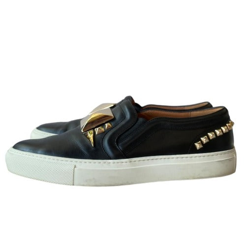 GIVENCHY Black Leather Gold Stud Embellished Skate Sneakers, Size 38