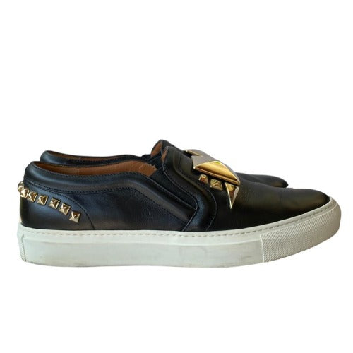 GIVENCHY Black Leather Gold Stud Embellished Skate Sneakers, Size 38