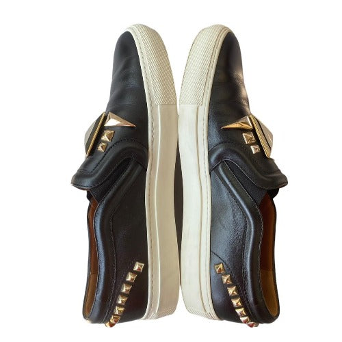 GIVENCHY Black Leather Gold Stud Embellished Skate Sneakers, Size 38