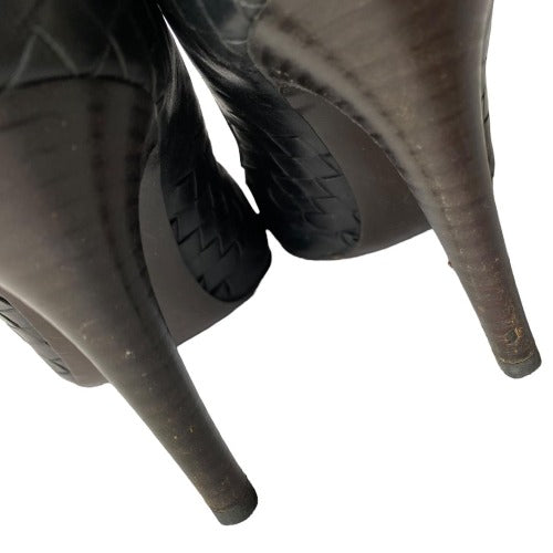 BOTTEGA VENETA Black Leather Intrecciato Pointed Toe Pumps, Size 37.5
