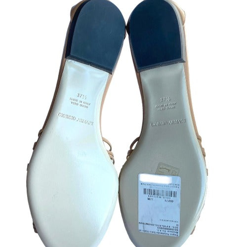 NEW GIORGIO ARMANI Beige Leather Strappy Ankle Strap Flat Sandals, Size 37.5