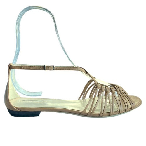 NEW GIORGIO ARMANI Beige Leather Strappy Ankle Strap Flat Sandals, Size 37.5