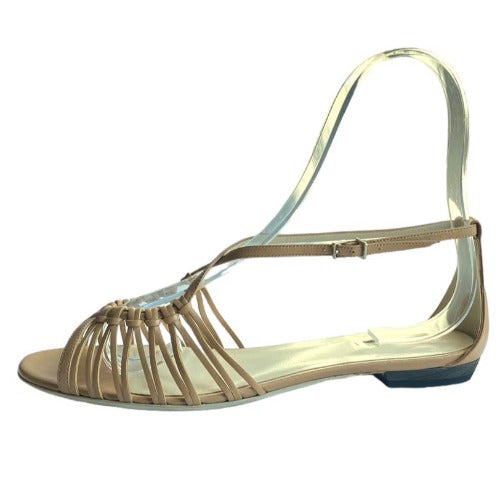 NEW GIORGIO ARMANI Beige Leather Strappy Ankle Strap Flat Sandals, Size 37.5