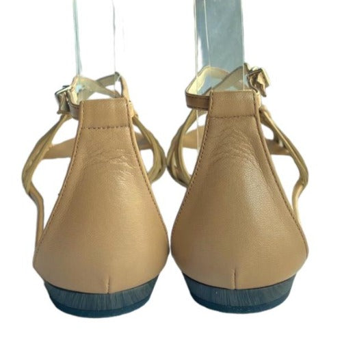 NEW GIORGIO ARMANI Beige Leather Strappy Ankle Strap Flat Sandals, Size 37.5