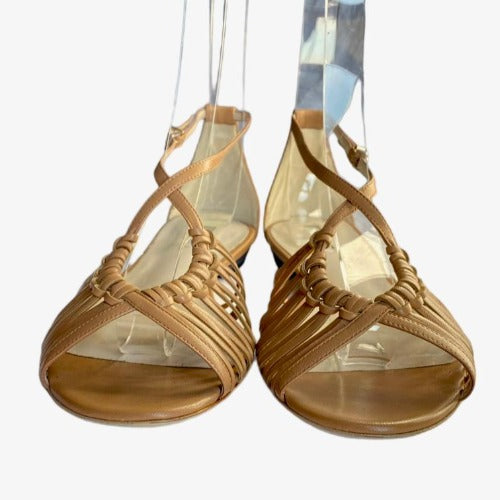 NEW GIORGIO ARMANI Beige Leather Strappy Ankle Strap Flat Sandals, Size 37.5